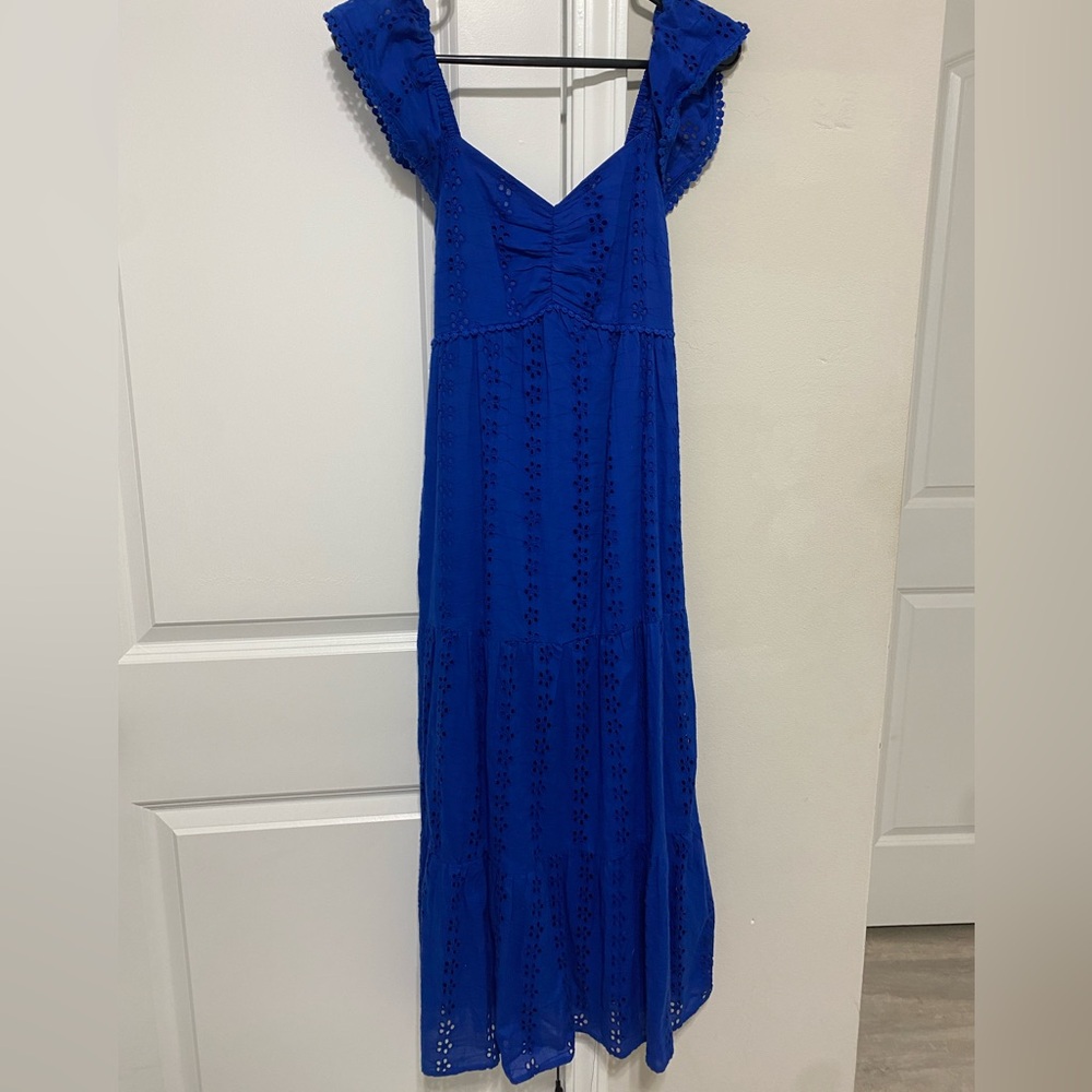 Blue eyelet midi dress